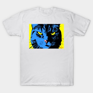 ANGRY CAT POP ART - BLUE BLACK YELLOW T-Shirt